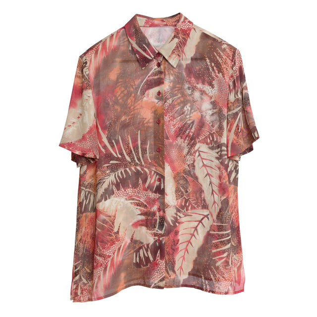 Crêpe Weave Viscose Botanical Short Sleeve Shirt