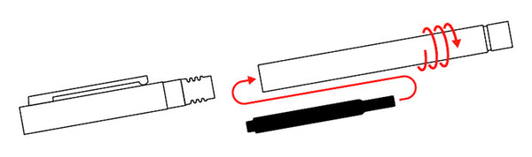 A diagram demonstrating how to separate the front and back sections of a LAMY fountain pen