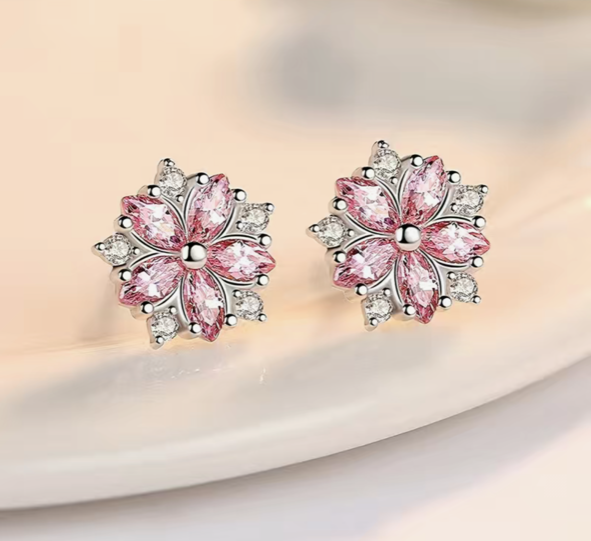 Delicate Rhinestone Cherry Blossom Earrings