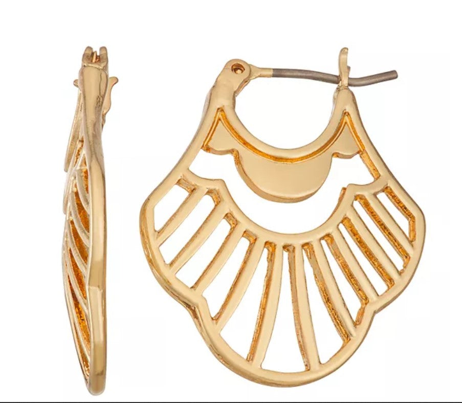 Gold Tone Golden Age Cutout Design Hoop Earrings by Napier