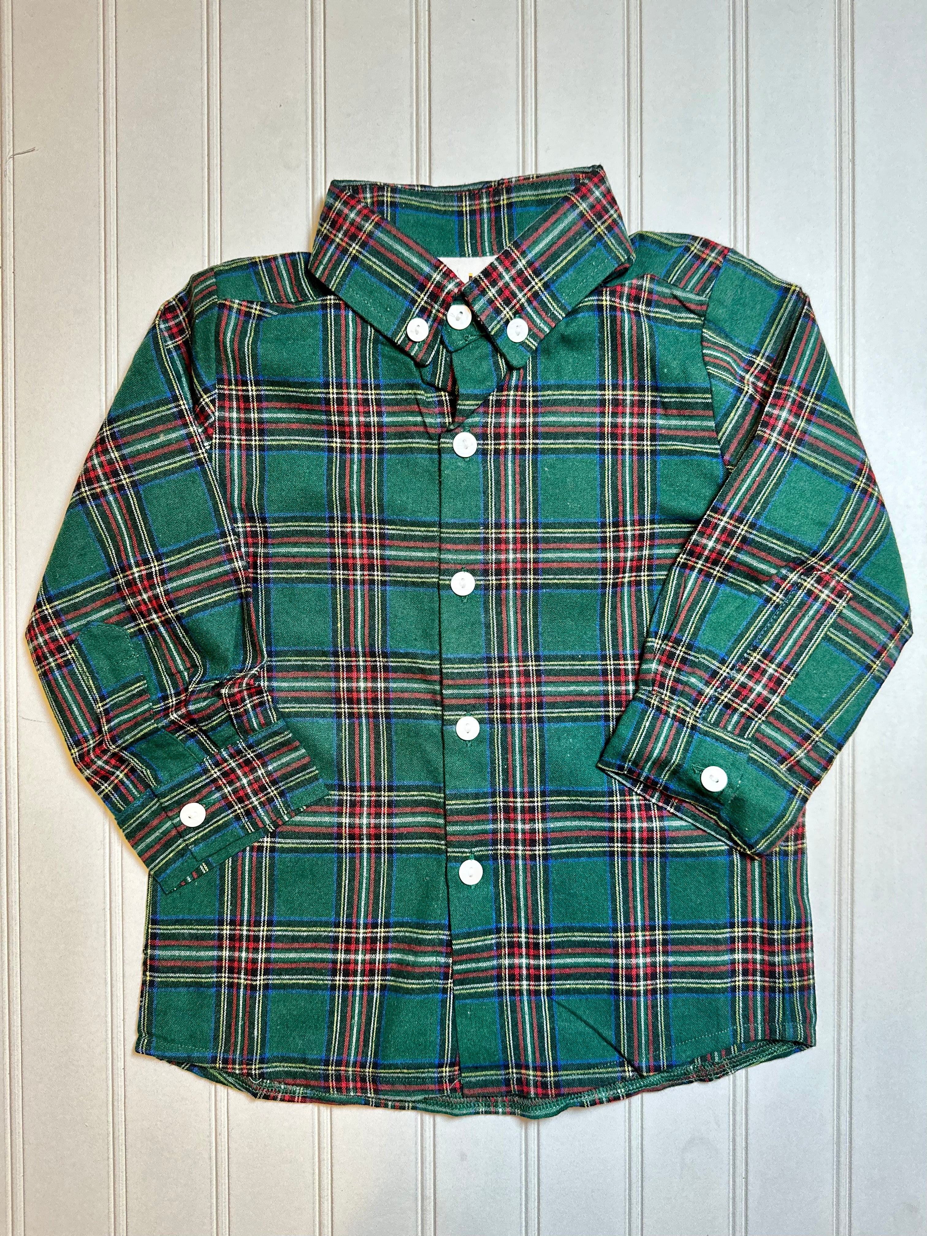RTS: Boy’s Green Plaid Flannel Button Down Shirt