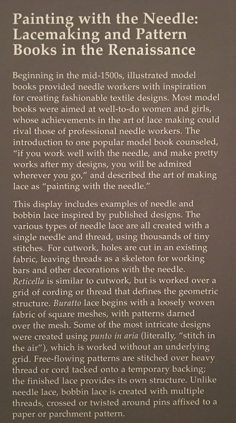 Exhibit sign describing lace from the Cleveland Museum of Art