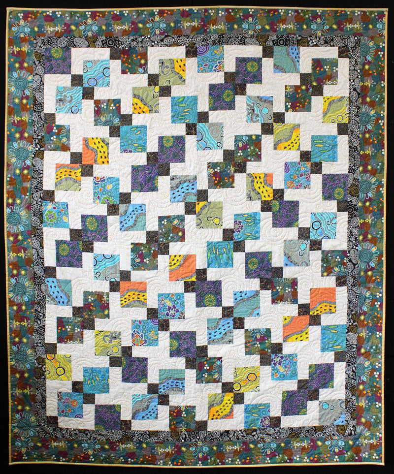 Completed Disappearing 9 Patch quilt using Australian fabrics