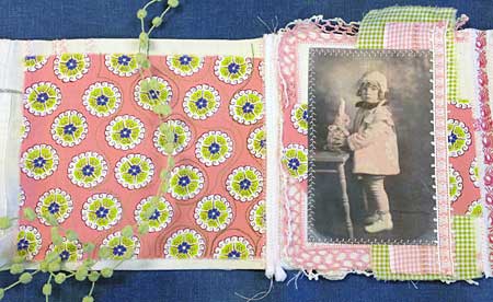 Fabric collage photo book by Judy Gula, inside pages