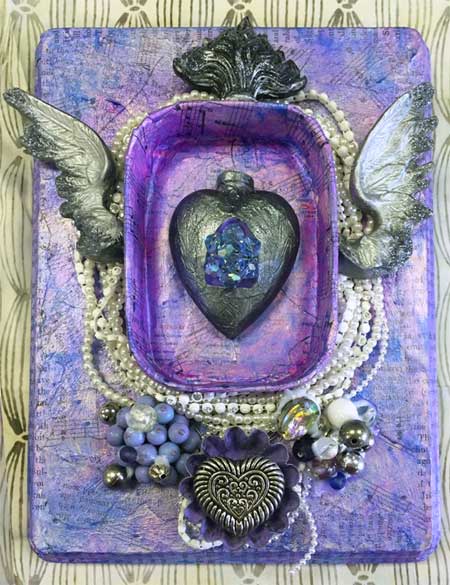 Finished art by Kelsey Grandy from A View to My Heart, an Artistic Artifacts class led by Judy Gula using the beautiful Relics and Artifacts line of craft blanks by Sandra Evertson