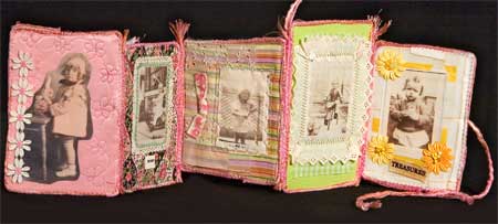 Fabric collage photo book by Judy Gula, photo side