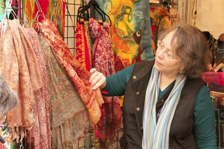 Batik Tambal silk scarves at the Artistic Artifacts booth for the 2014 Downtown Holiday Market
