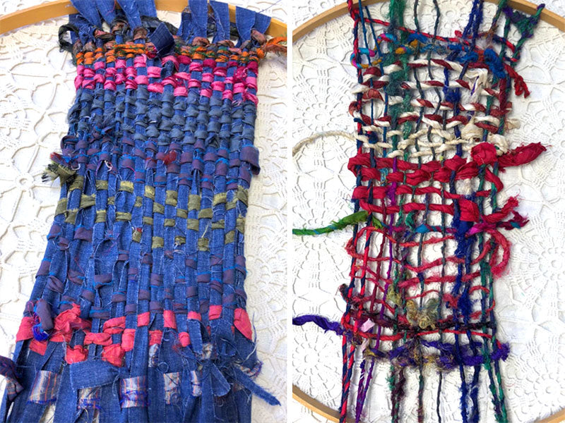 Woven Textiles in an Embroidery Hoop by Judy Gula