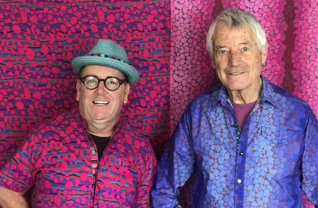 Kaffe Fassett (right) and Brandon Mably of the Kaffe Fassett Studio