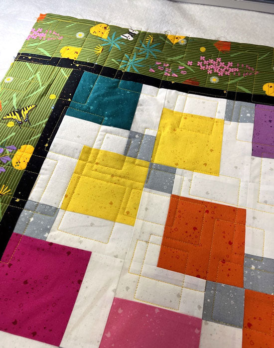 Detail, Disappearing 9 Patch quilt using Kitter Litter for blocks