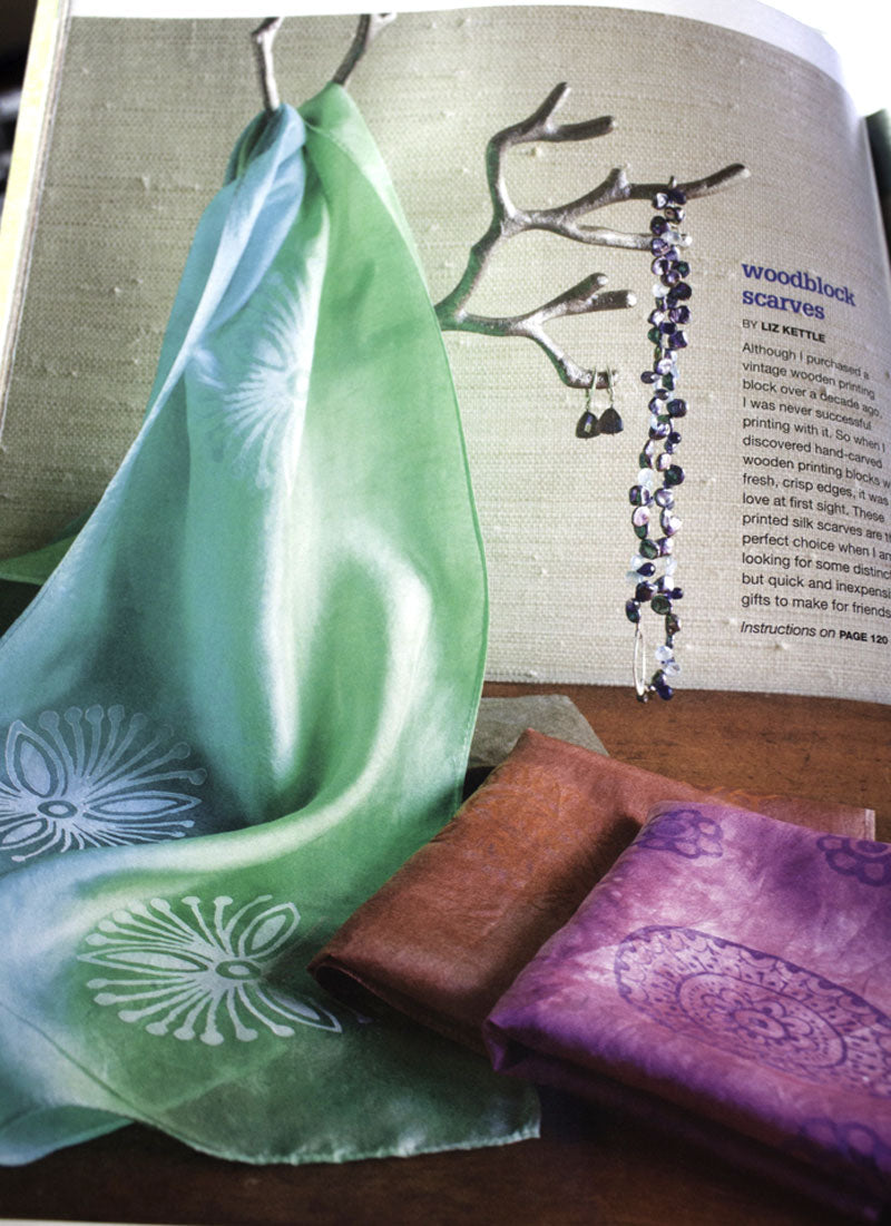 Liz Kettle of Textile Evolution's block printed silk scarves