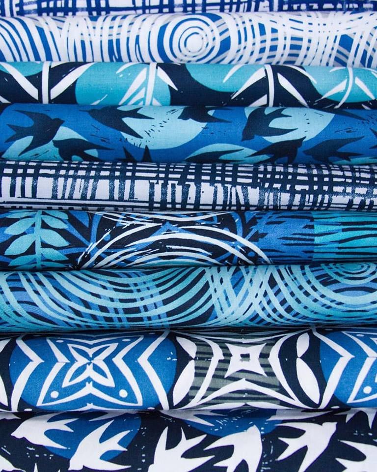 Marks fabrics in the Indigo colorway, designed by Valori Wells for Robert Kaufman Fabrics