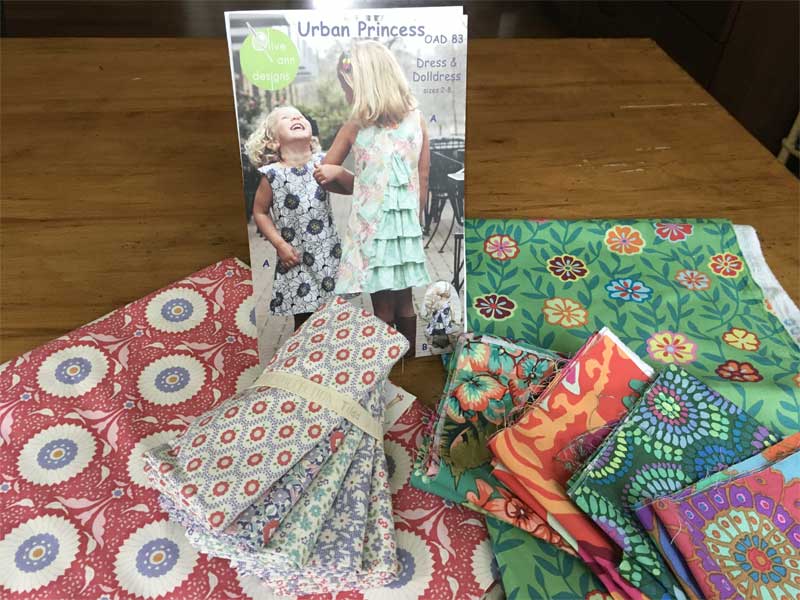 The Urban Princess pattern by Olive Ann Designs with the Tilda and Tula Pink fabric that Nancy McCarthy selected