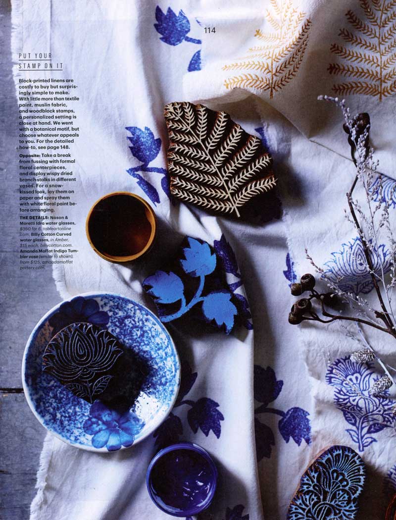 Artistic Artifacts wooden printing blocks and textile paints used in a Martha Stewart Living project, November 2016