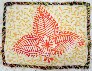 Hand-stitched block printed fabric by Judy Gula