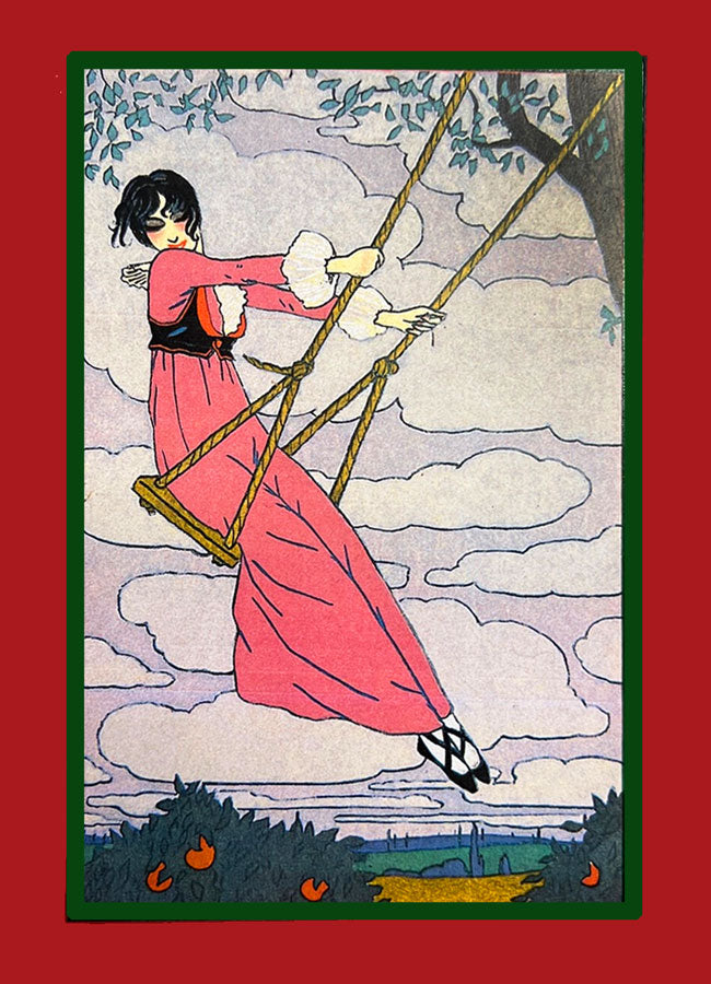 Woman swinging vintage ephemera