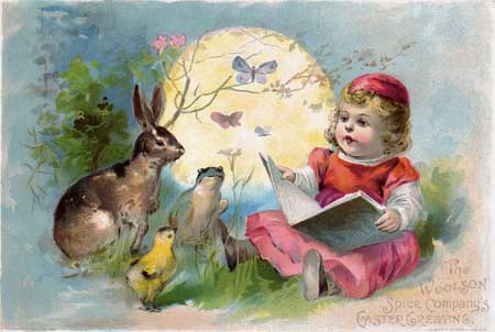 The Woolson's Spice Company's Easter Greeting trade advertising card — click for full size download