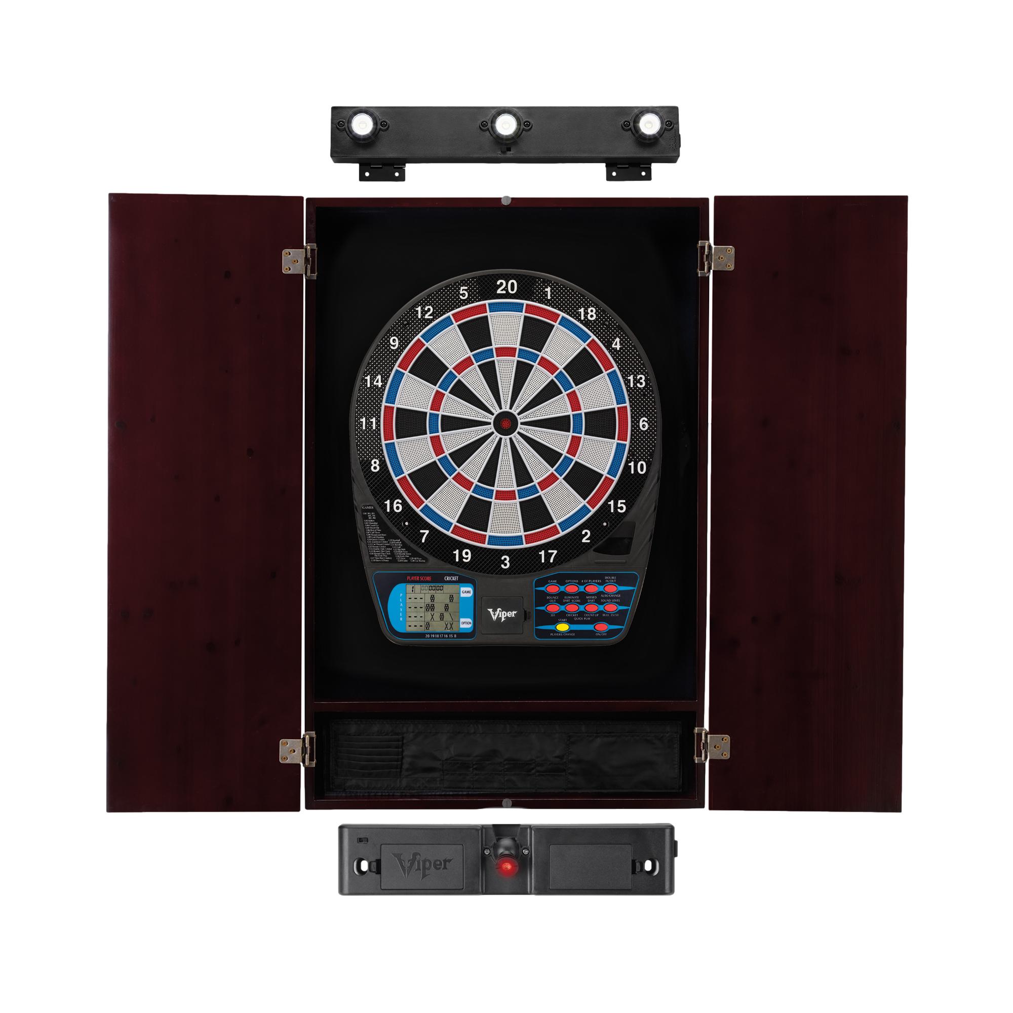 Viper 787 Electronic Dartboard, Mahogany Cabinet, Throw Line Light Marker and Dartboard Lights