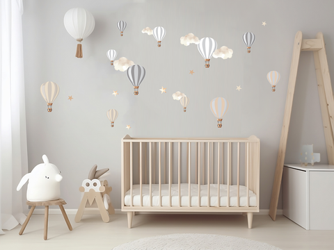 neutral hot air balloon wall stickers clouds and stars