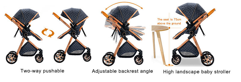 Two-way pushable stroller, Adjustable backrest angle, High Landscape Baby Stroller