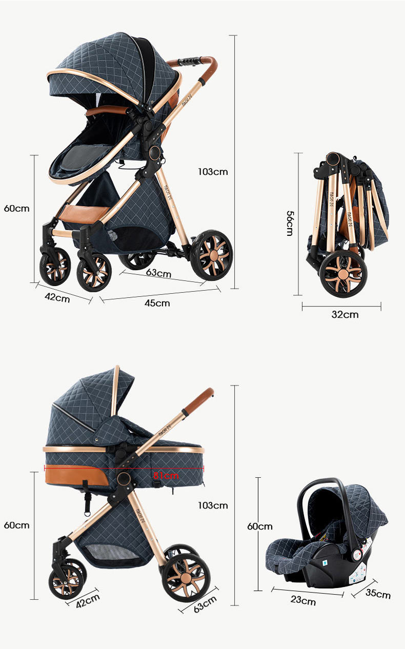 High Landscape Baby Stroller 3 in 1 Travel Luxury Pram Shock-Resistant Pushchair