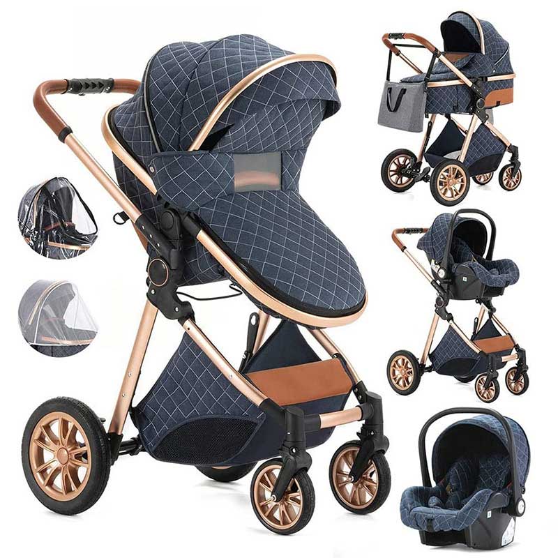 Baby Stroller Rear and Front Wheel Replacement Stroller with Large Rubber Wheels