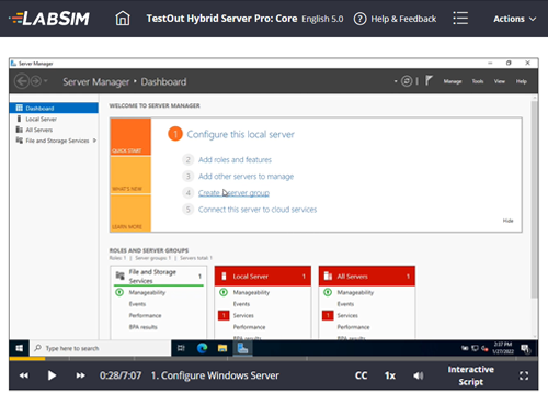 TestOut Hybrid Server Pro Core demonstration