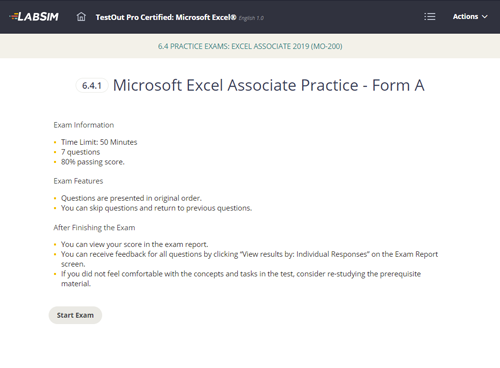 Excel practice exams