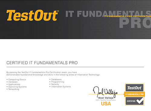 TestOut IT Fundamentals Pro Certificate