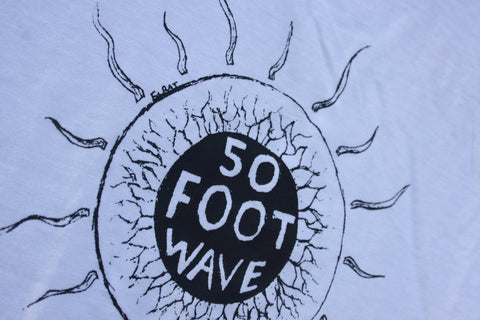 White T-shirt featuring '50 Foot Wave Staring into the Sun' design by ElRat Designs