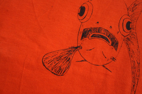 Throwing Muses 'Bywater' fish tee - Orange T-Shirt with Black print by ElRat Designs. Features fish named Freddy Mercury because it had a moustache and a distinctive look