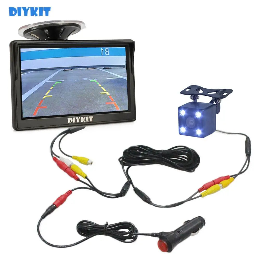 DIYKIT 5inch 800 x 480 HD Car Monitor Waterproof Reverse LED Night Vision Backup Rear View Car Camera with Monitor