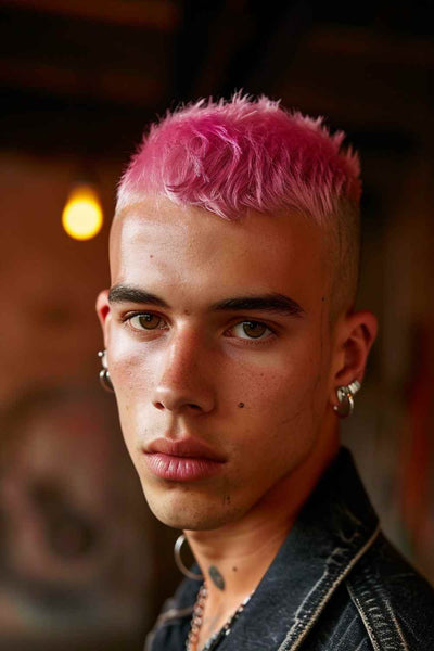 Pink Buzz Cut Punk Hairstyle for Men