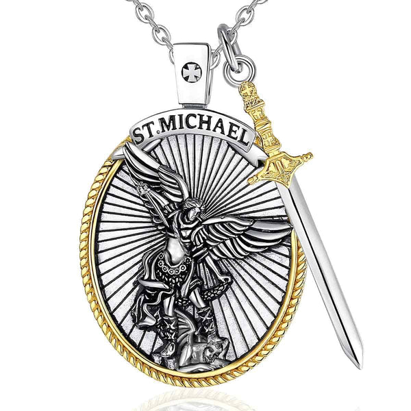 Saint Michael Necklace with Sword with 20inch Chain Xenos Jewelry