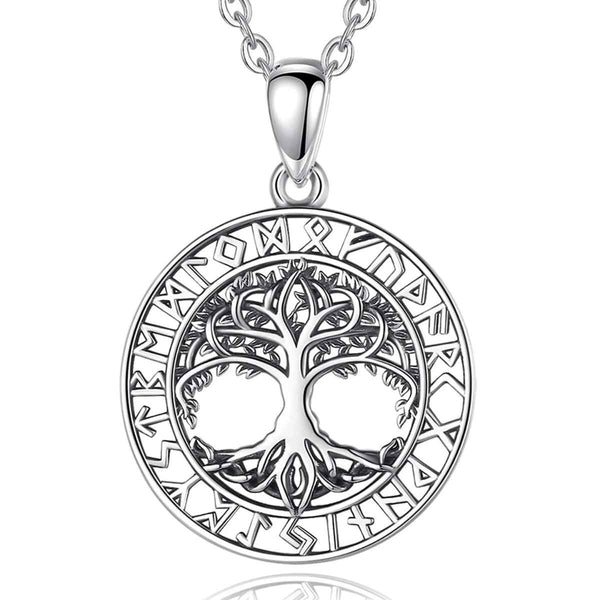 Silver Yggdrasil Necklace with Runes - Xenos Jewelry