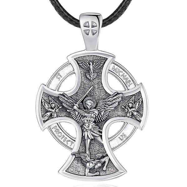 Colgante de Cruz de San Miguel Arcángel con Cuerda de 24 pulgadas Xenos Jewelry