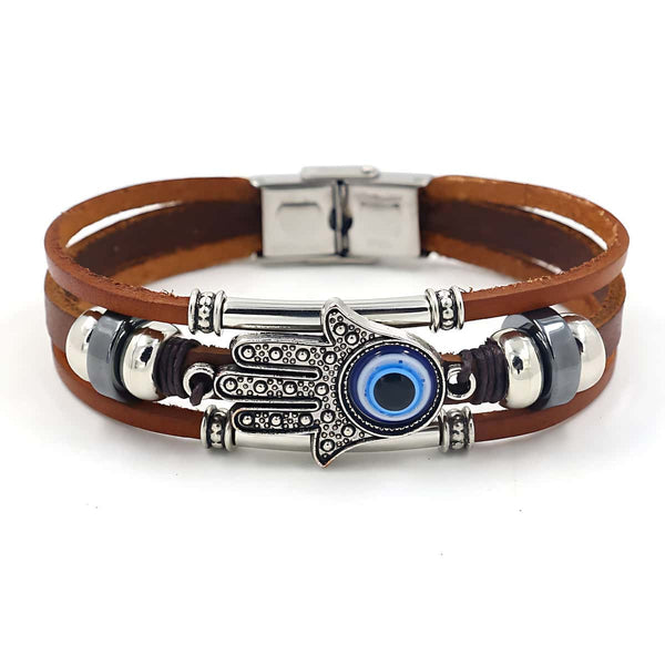 Turkish Evil Eye Leather Strap Bracelet - Xenos Jewelry