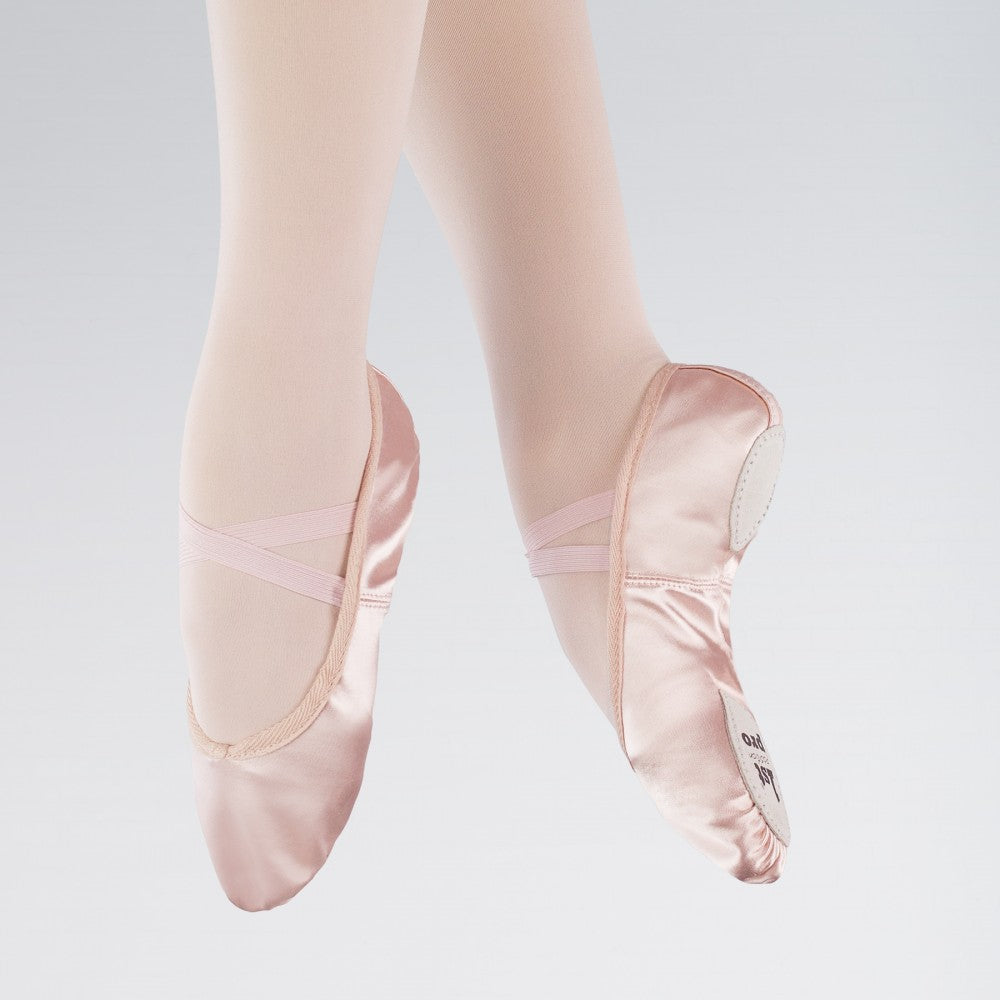 white satin split sole ballet shoes