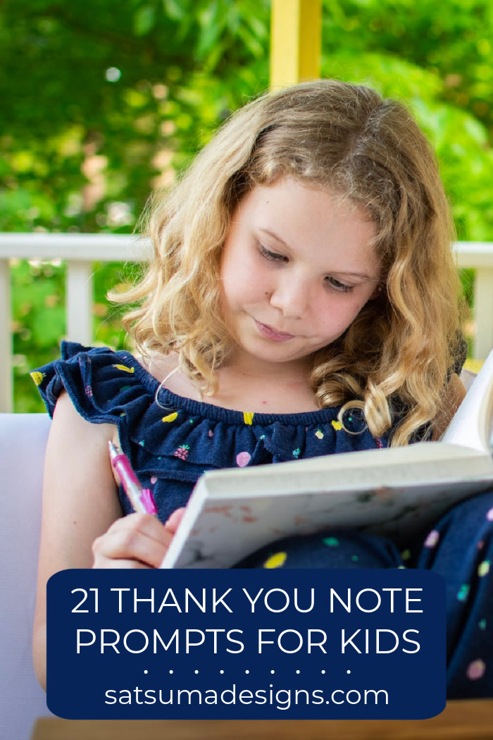 21 thank you note prompts for kids will help your children write thank you notes to friends and family easily and efficiently. Easy question and statement prompts make writing easy. #gratitude #thankyounote #manners #etiquette #mannersforkids #etiquetteforkids