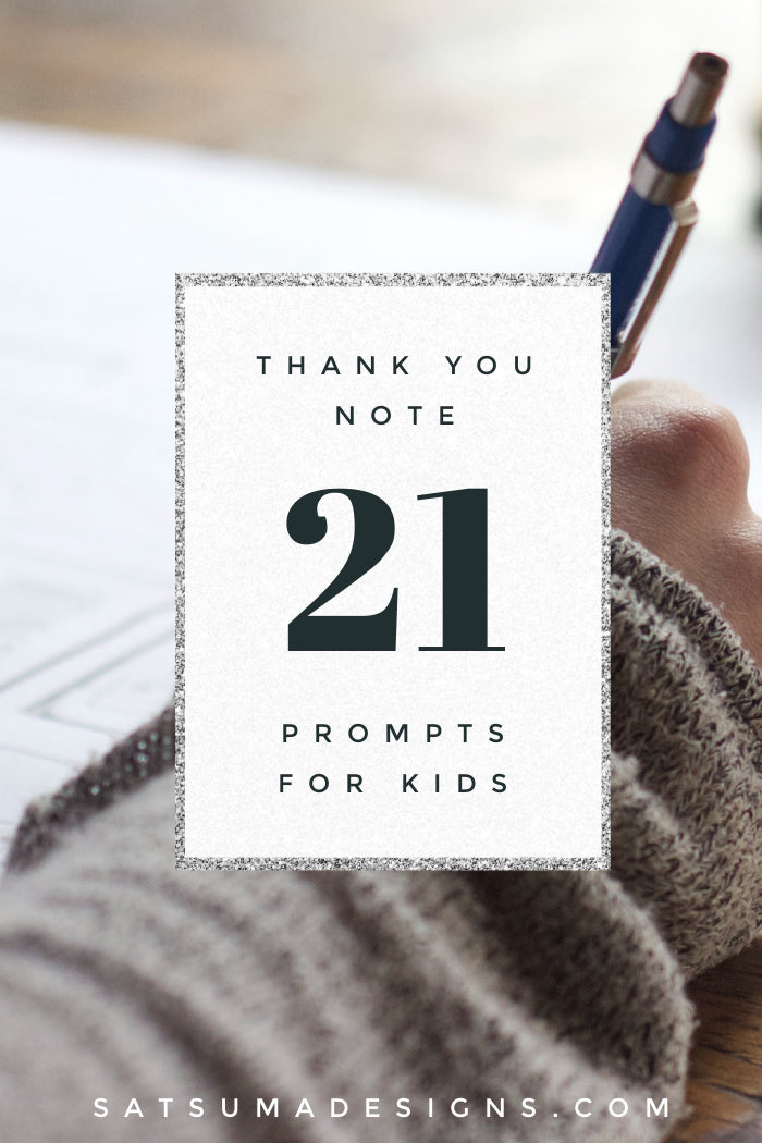 21 thank you note prompts for kids will help your children write thank you notes to friends and family easily and efficiently. Easy question and statement prompts make writing easy. #gratitude #thankyounote #manners #etiquette #mannersforkids #etiquetteforkids