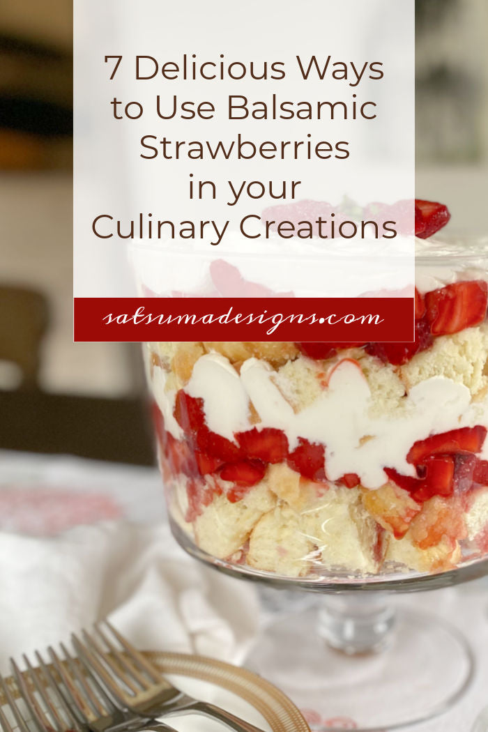 Image of a strawberry shortcake trifle using strawberries balsamico in a clear glass trifle bowl