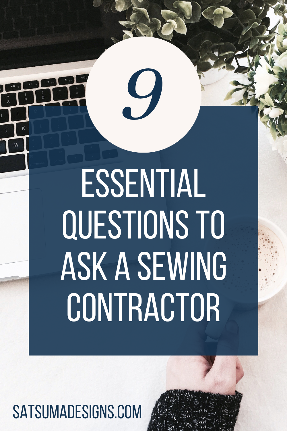 Photo of a computer and overlay title of blog - what to ask a sewing contractor