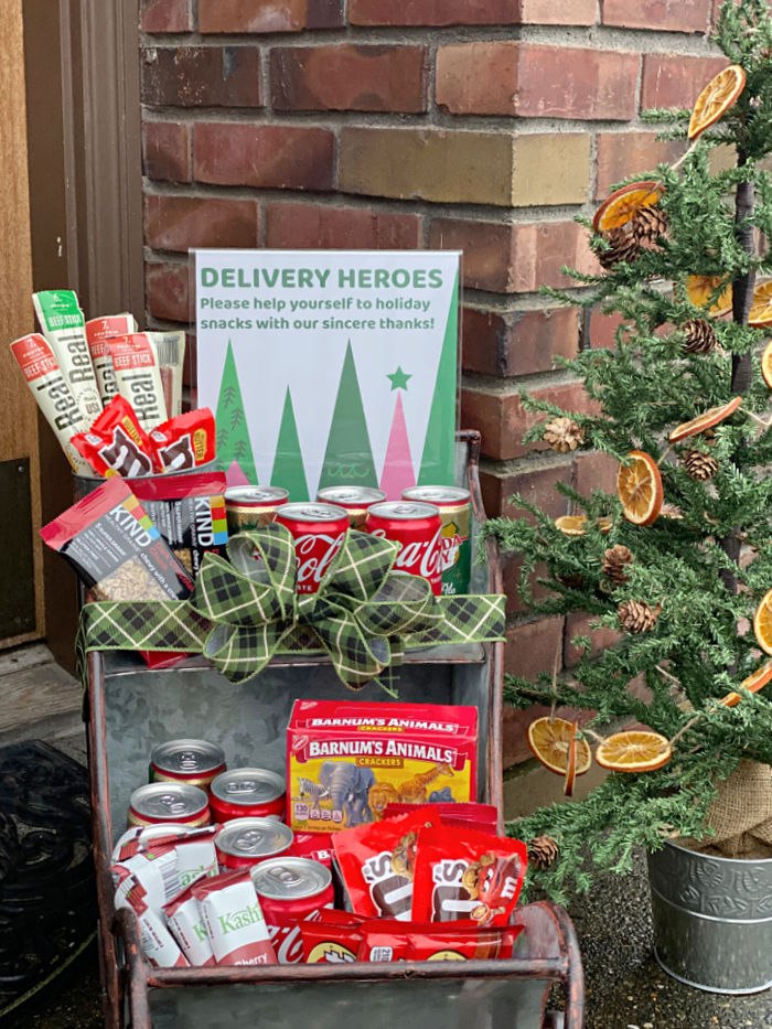 Holiday delivery driver snack station with free printable