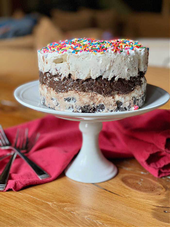 Ice cream cake with sprinkles on top