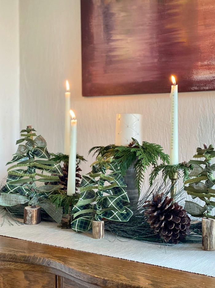 How To Make Festive Holiday Ribbon Trees From Upcycled Materials. This easy diy video shows you how to turn found objects and bin scraps into fun holiday decor. #upcycle #foundobjects #craftsforkids #holidaydecor #holidaydecorating