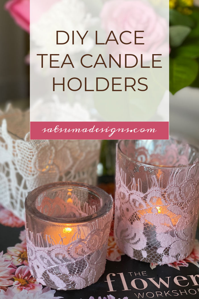 Learn how to easily make beautiful upcycled lace tea candle holders. With just a few materials you can create these lovely design elements that make super gifts too! #lace #craft #valentinesday #crafty