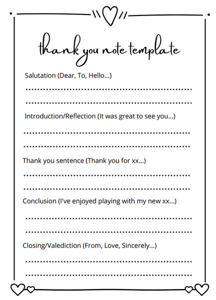 Thank you note template to make thank you note writing for kids easy