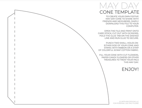 Paper cone template with written instructions