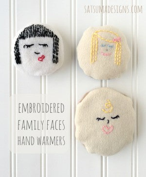 embroidered family faces hand warmers