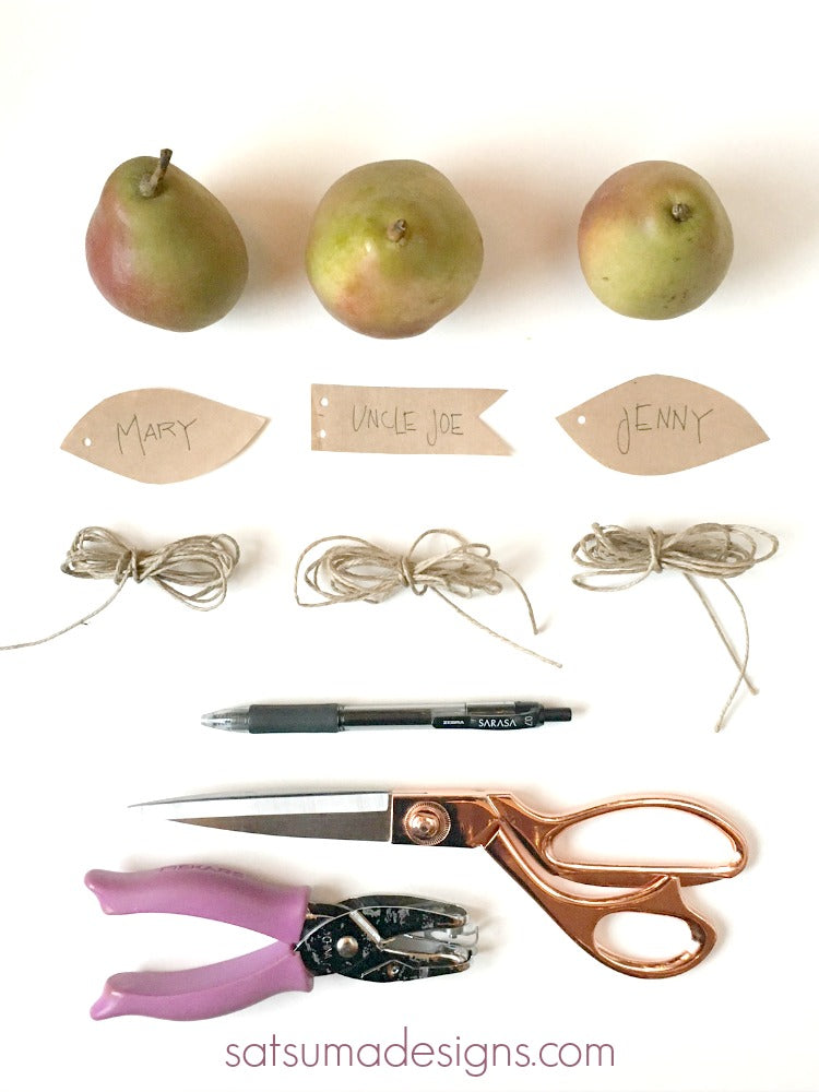 diy mini pear place cards materials
